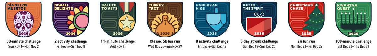 Holiday Hustle 2026 challenge badges